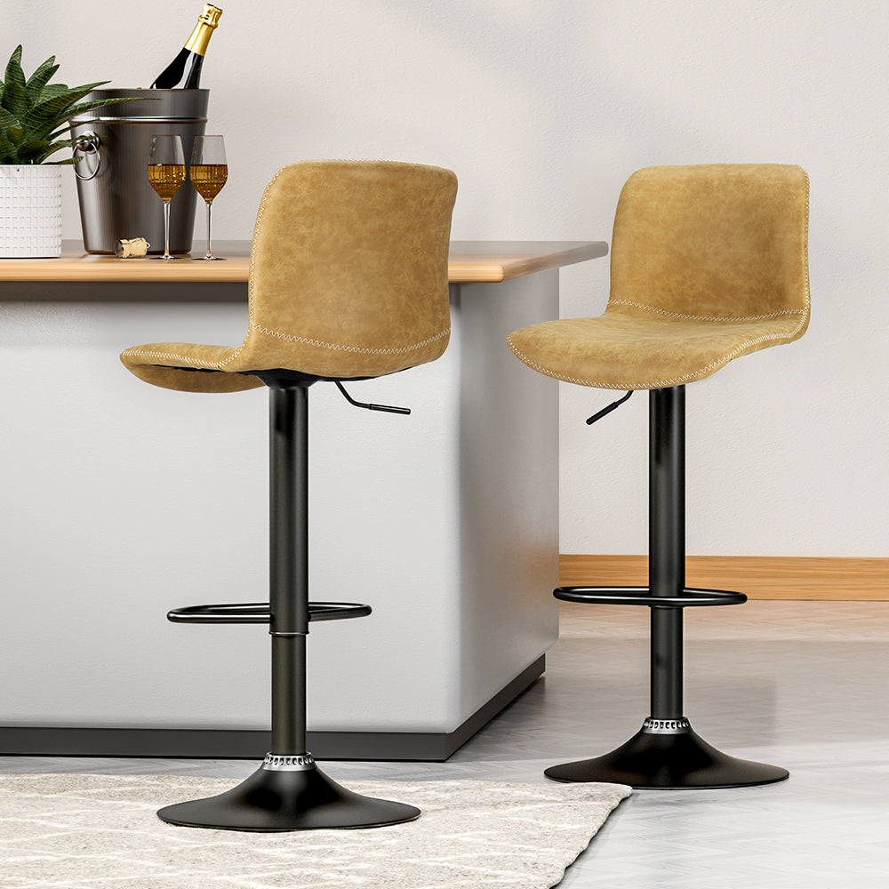 James (Set of 2) Vintage Leather Bar Stools - Tan Brown - Homecoze