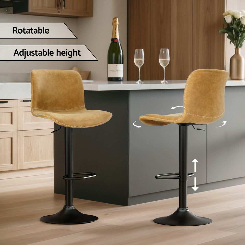 James (Set of 2) Vintage Leather Bar Stools - Tan Brown - Homecoze