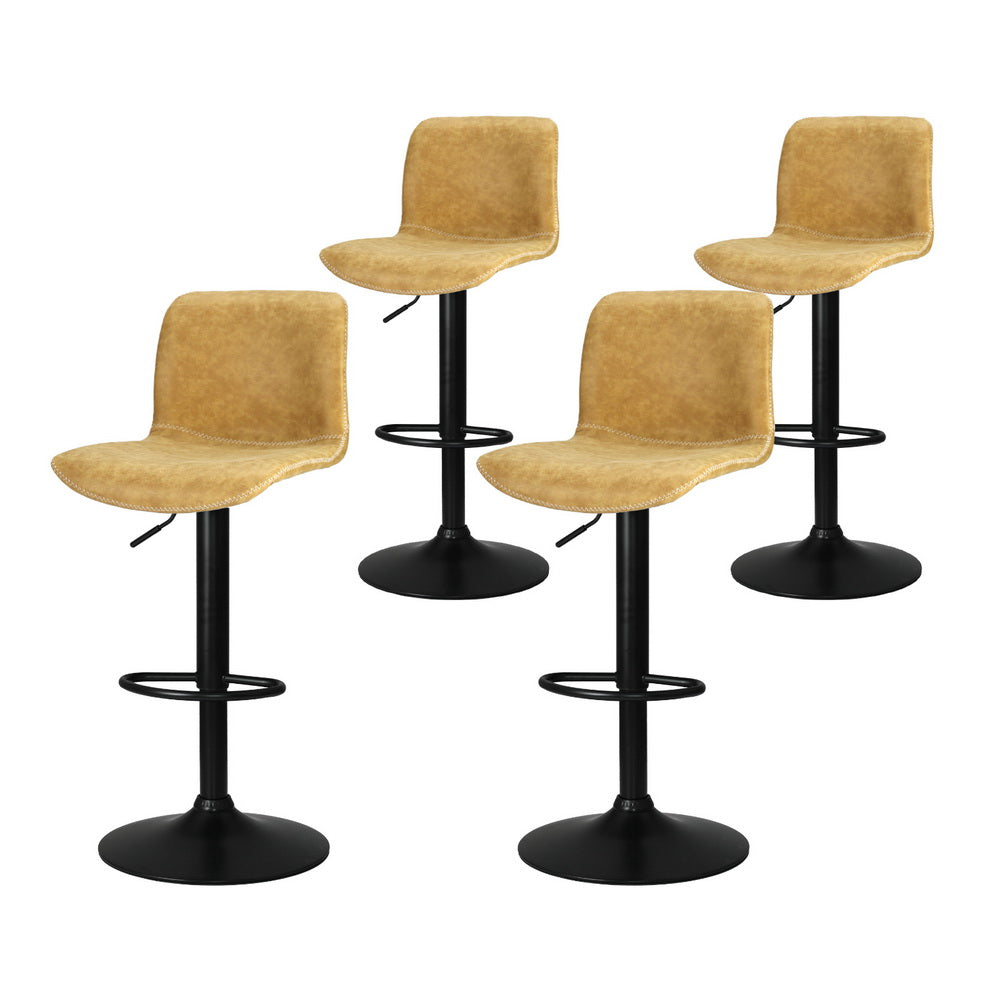 James (Set of 4) Vintage Leather Bar Stools - Tan Brown - Homecoze