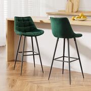 Avery (Set of 2) Velvet Bar Stools 76cm - Green - Homecoze