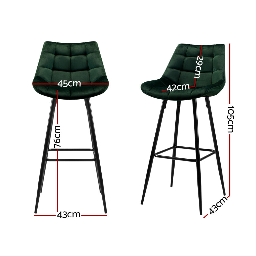 Avery (Set of 2) Velvet Bar Stools 76cm - Green - Homecoze
