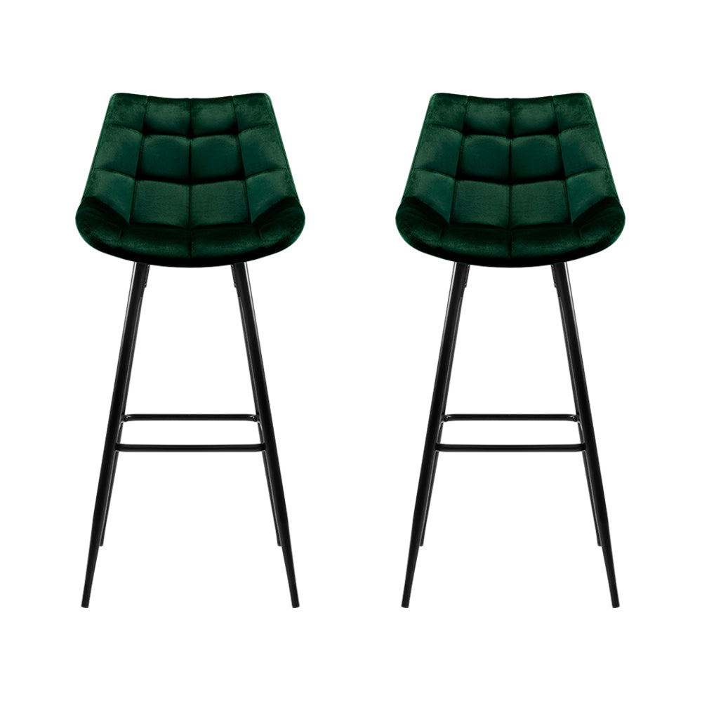 Avery (Set of 2) Velvet Bar Stools 76cm - Green - Homecoze