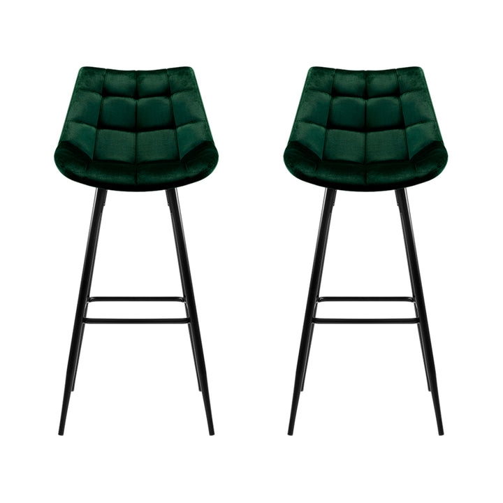 Avery (Set of 2) Velvet Bar Stools 76cm - Green - Homecoze