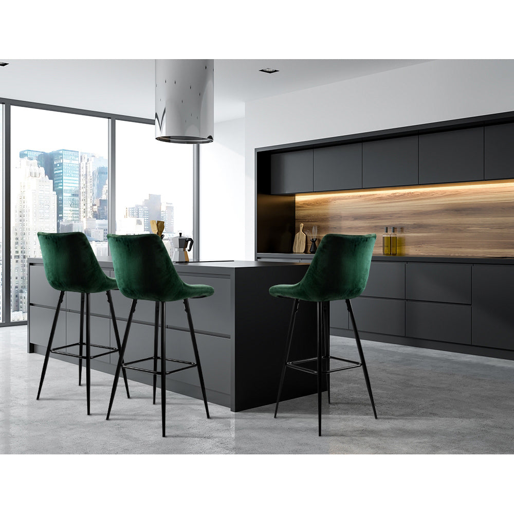 Avery (Set of 2) Velvet Bar Stools 76cm - Green - Homecoze