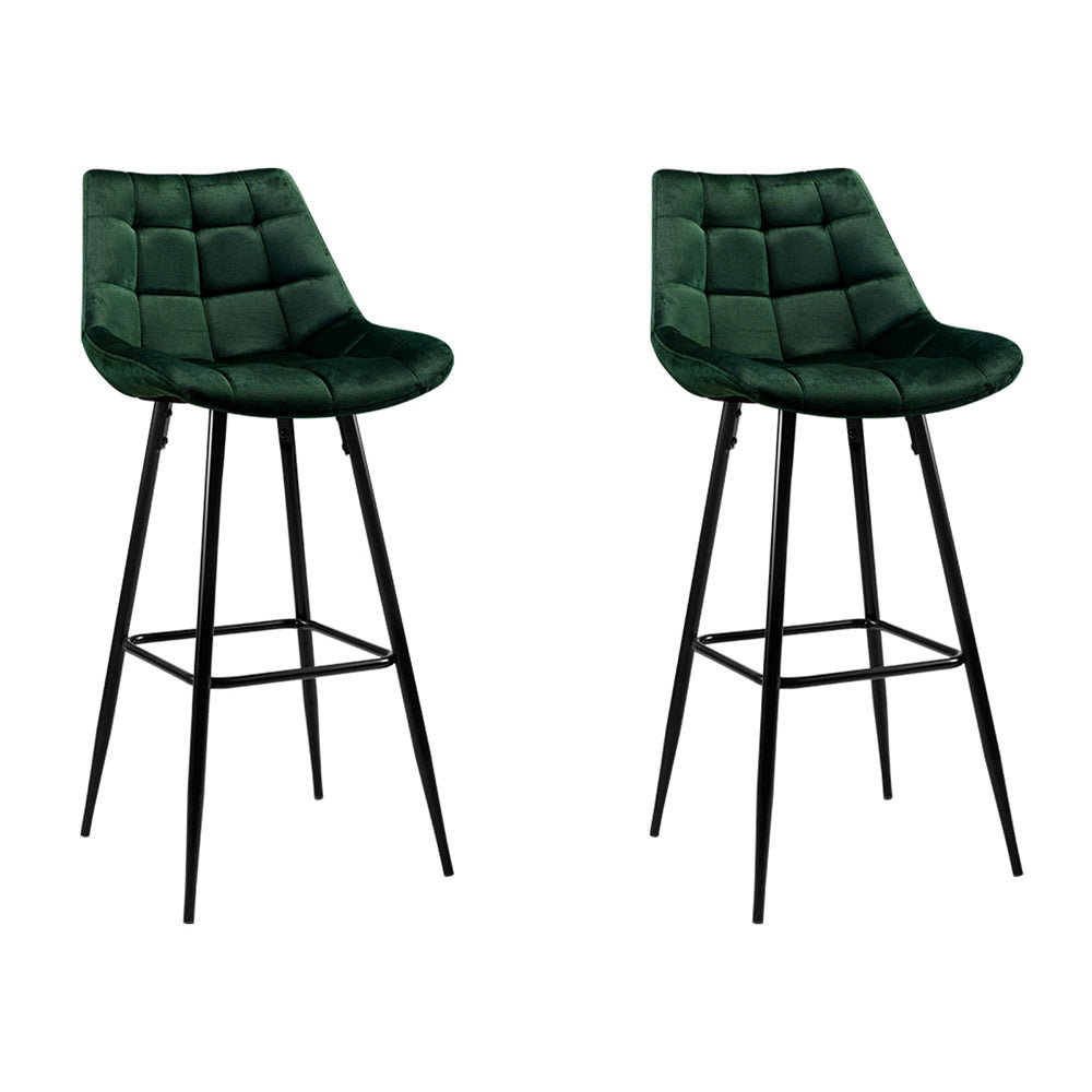 Avery (Set of 2) Velvet Bar Stools 76cm - Green - Homecoze