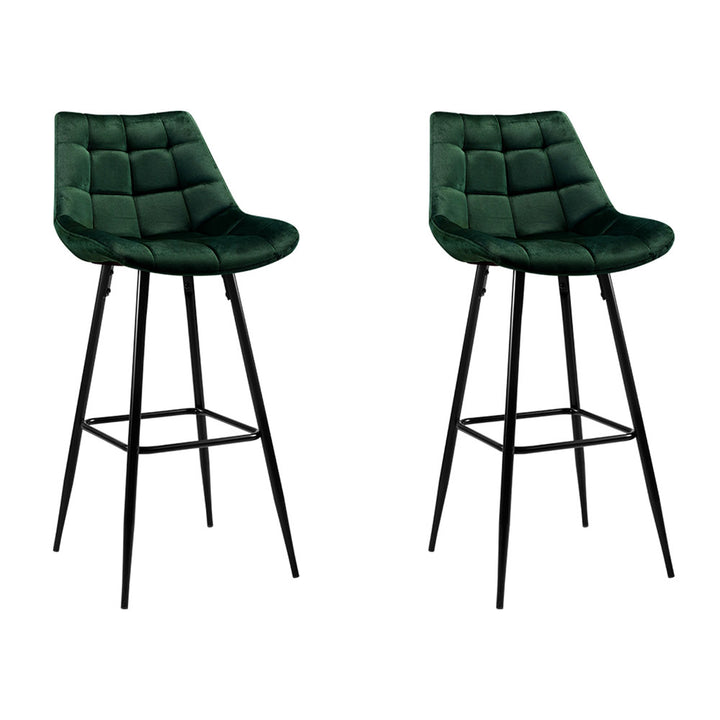 Avery (Set of 2) Velvet Bar Stools 76cm - Green - Homecoze