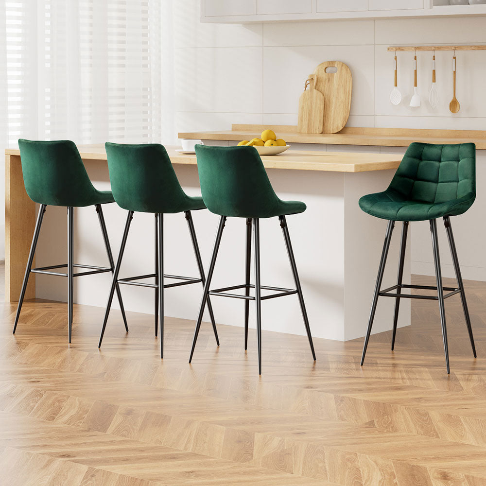 Avery (Set of 4) Velvet Bar Stools 76cm - Green - Homecoze