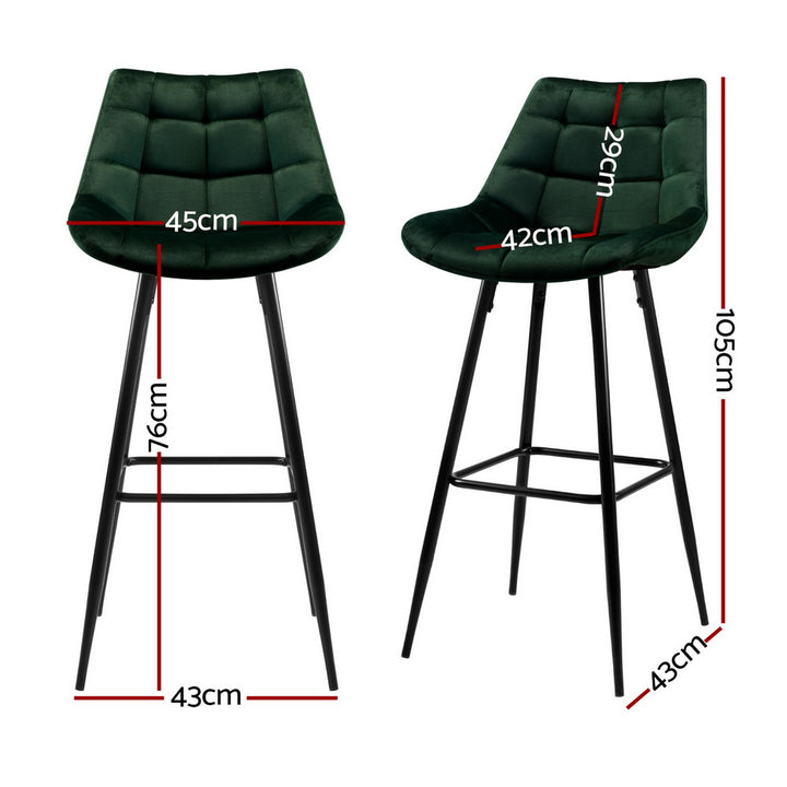 Avery (Set of 4) Velvet Bar Stools 76cm - Green - Homecoze