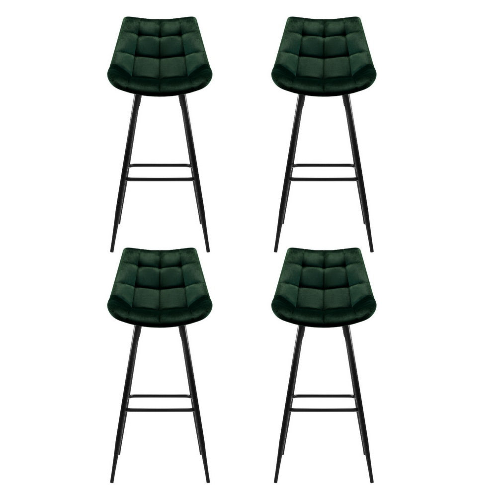 Avery (Set of 4) Velvet Bar Stools 76cm - Green - Homecoze