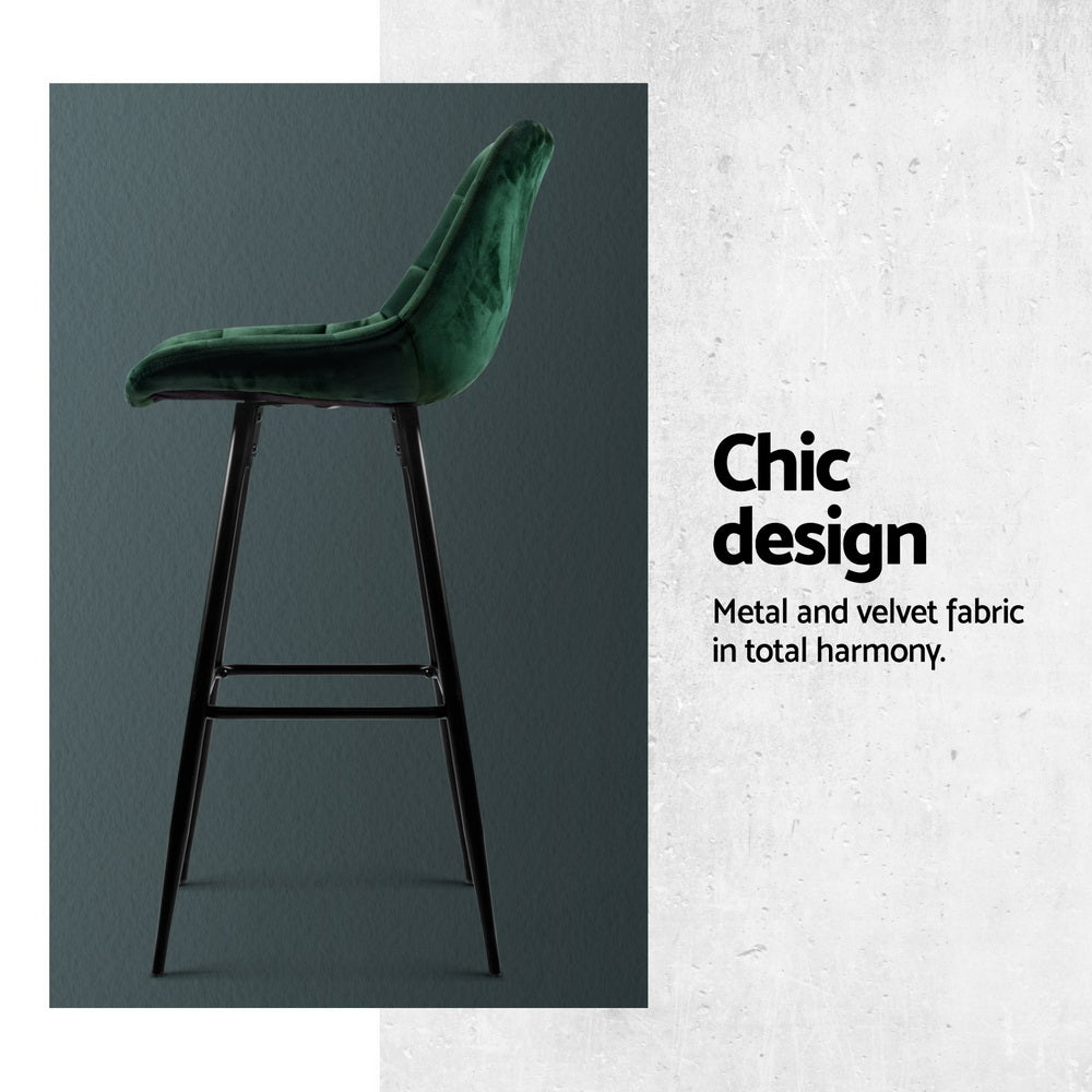 Avery (Set of 4) Velvet Bar Stools 76cm - Green - Homecoze