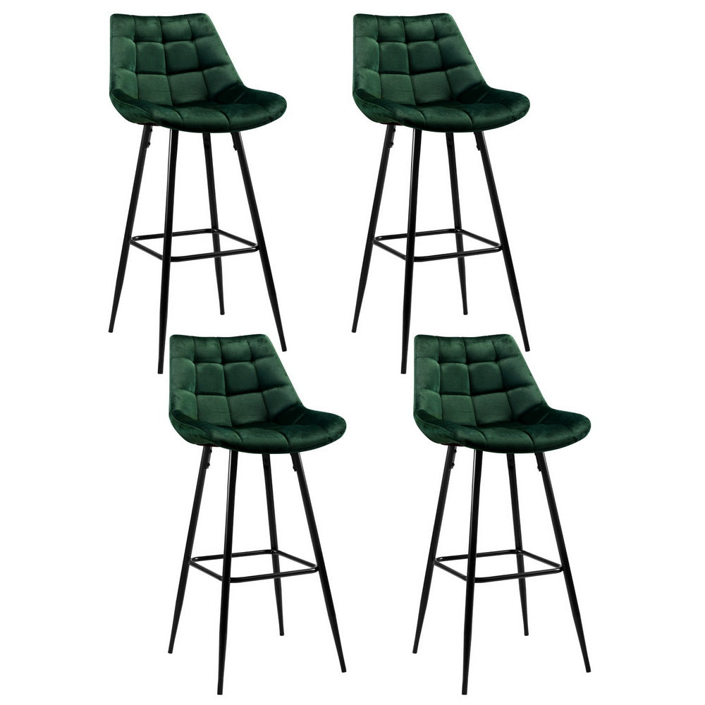 Avery (Set of 4) Velvet Bar Stools 76cm - Green - Homecoze