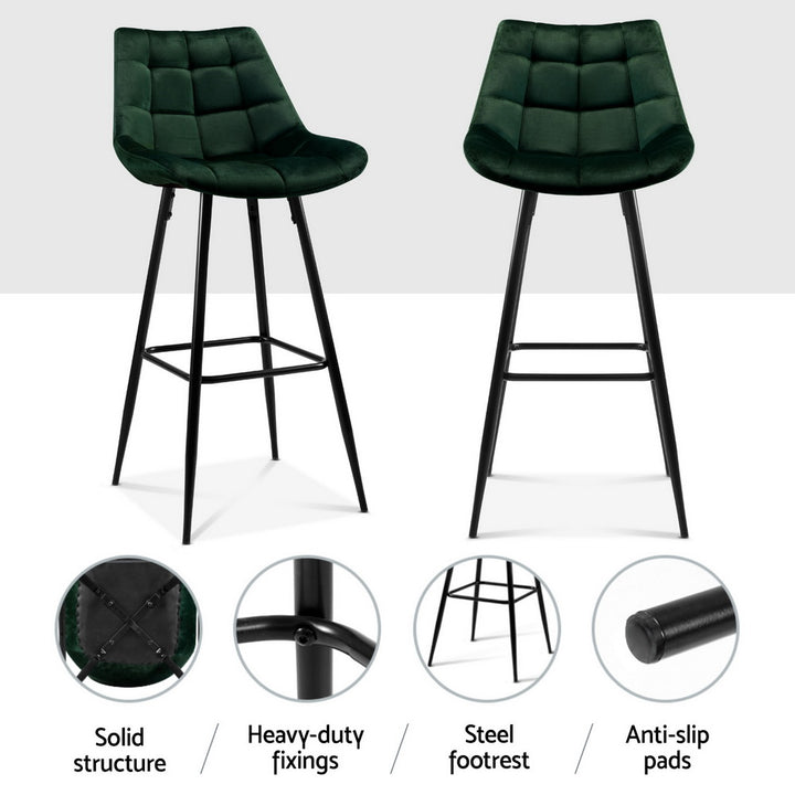 Avery (Set of 4) Velvet Bar Stools 76cm - Green