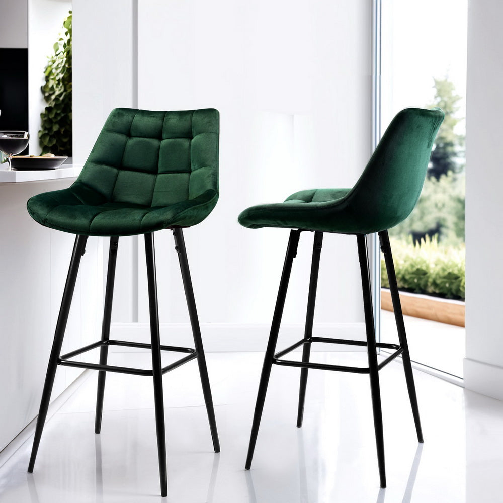 Avery (Set of 2) Velvet Bar Stools 76cm - Green