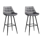 Avery (Set of 2) Velvet Bar Stools 76cm - Grey - Homecoze