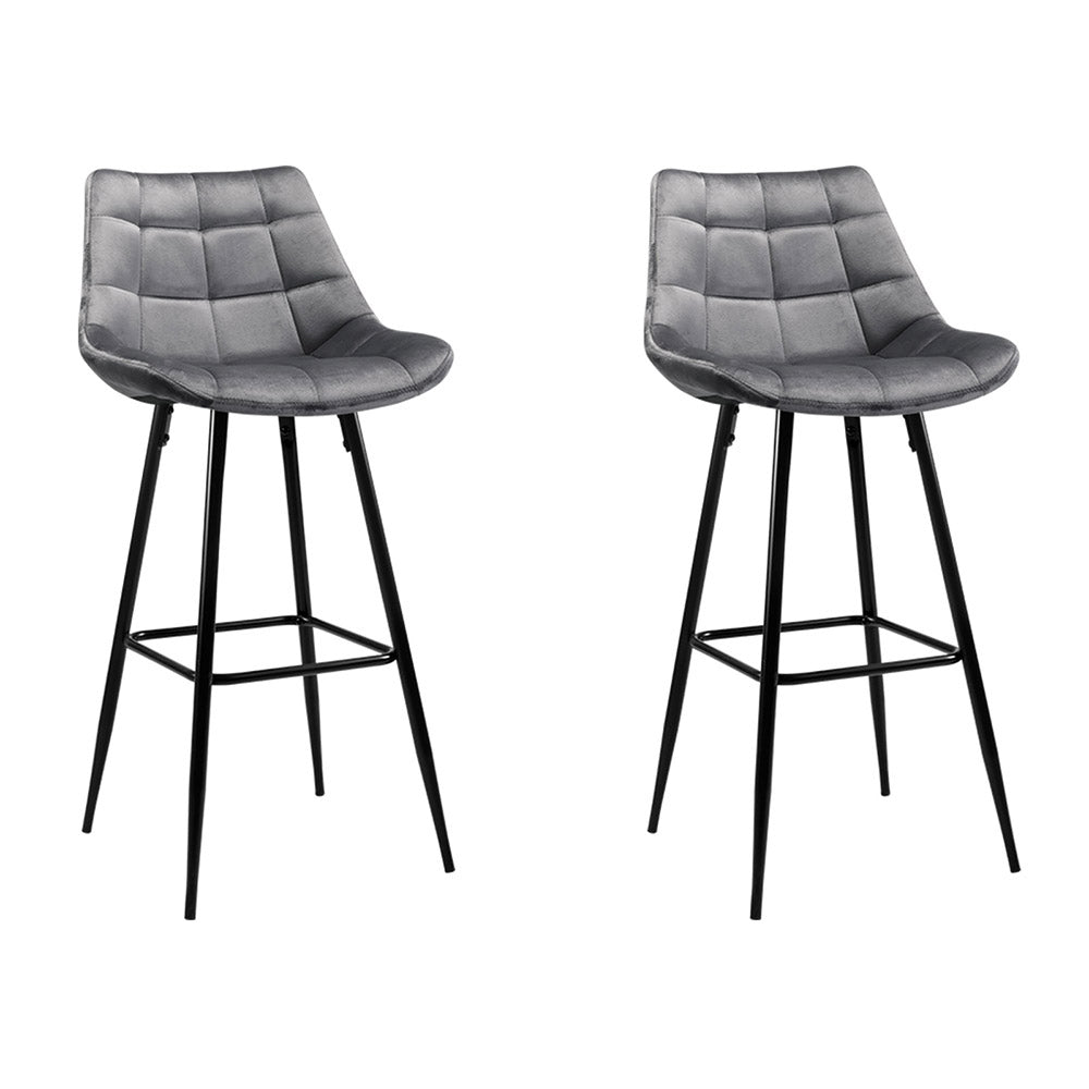 Avery (Set of 2) Velvet Bar Stools 76cm - Grey - Homecoze