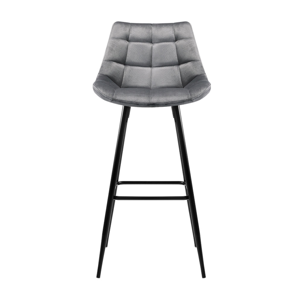 Avery (Set of 2) Velvet Bar Stools 76cm - Grey - Homecoze