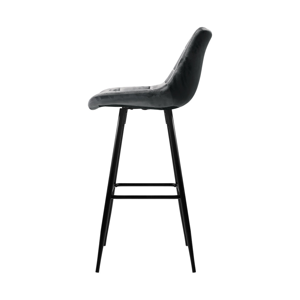 Avery (Set of 2) Velvet Bar Stools 76cm - Grey - Homecoze