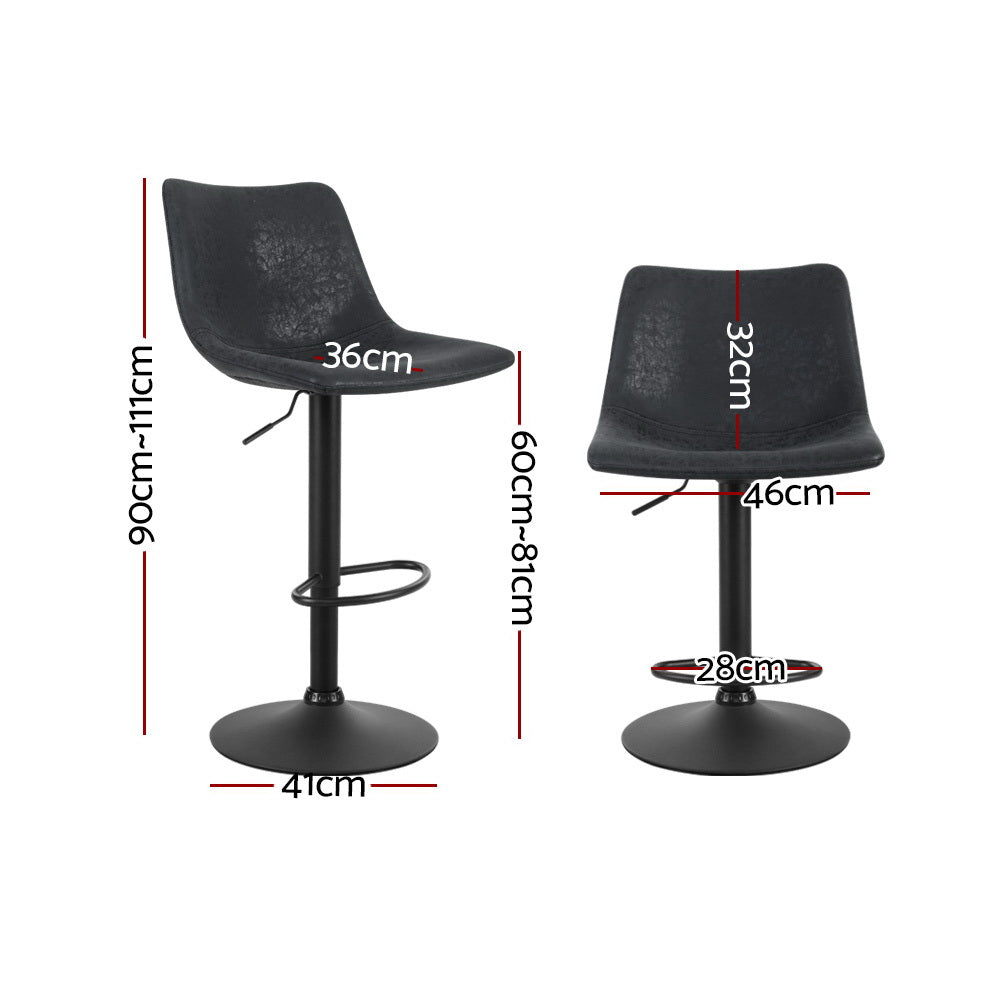 Quentin (Set of 2) Vintage PU Leather Bar Stools - Black - Homecoze