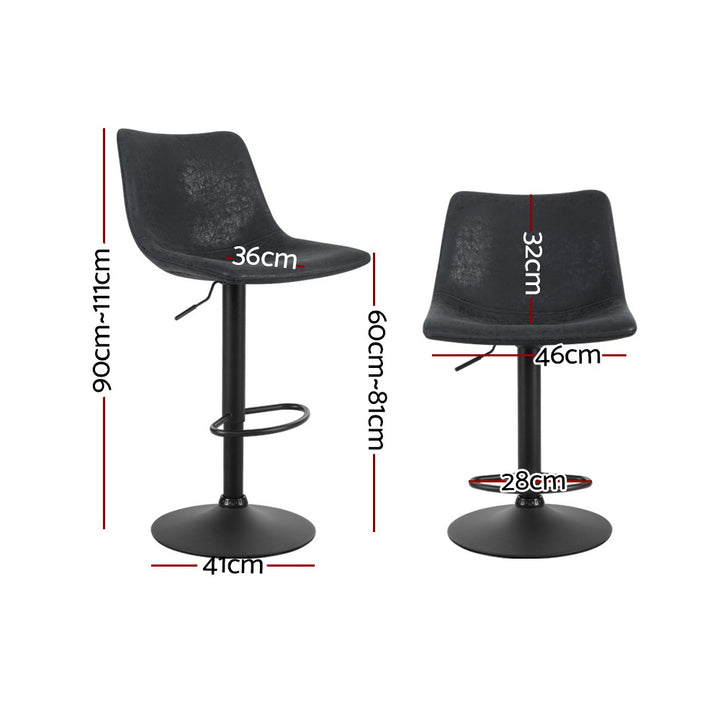 Quentin (Set of 2) Vintage PU Leather Bar Stools - Black - Homecoze