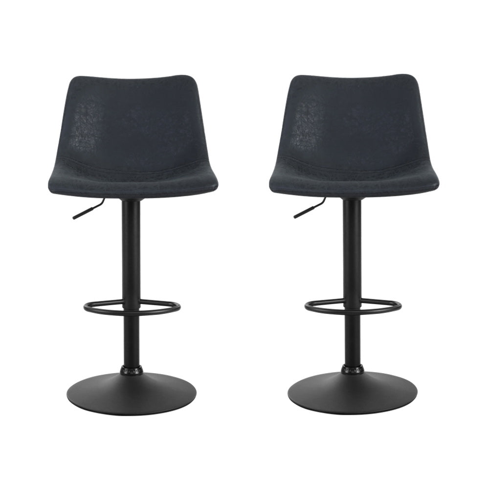 Quentin (Set of 2) Vintage PU Leather Bar Stools - Black - Homecoze