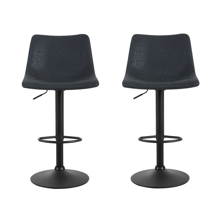 Quentin (Set of 2) Vintage PU Leather Bar Stools - Black - Homecoze