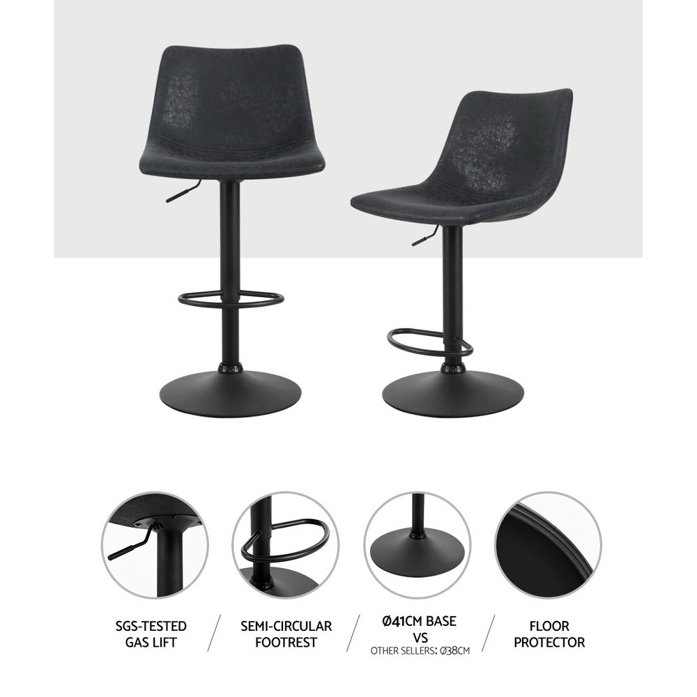 Quentin (Set of 2) Vintage PU Leather Bar Stools - Black - Homecoze
