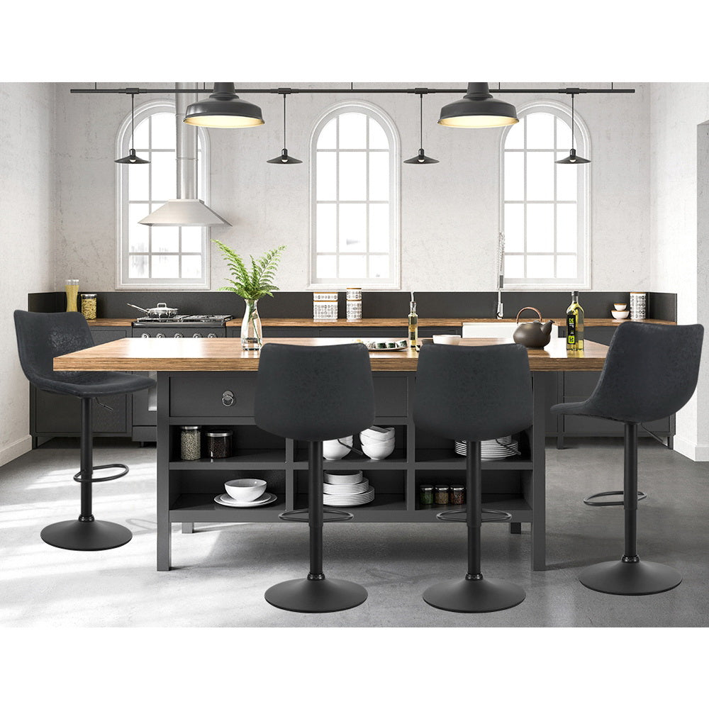 Quentin (Set of 2) Vintage PU Leather Bar Stools - Black - Homecoze