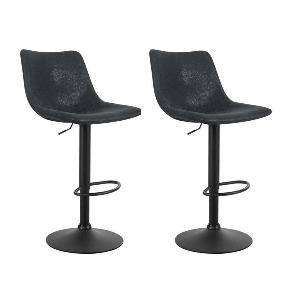 Quentin (Set of 2) Vintage PU Leather Bar Stools - Black - Homecoze