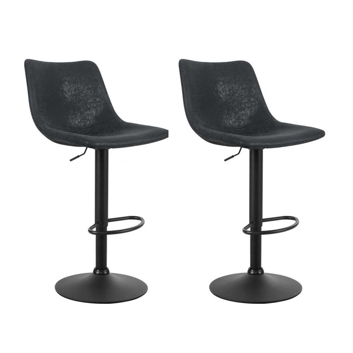 Quentin (Set of 2) Vintage PU Leather Bar Stools - Black - Homecoze
