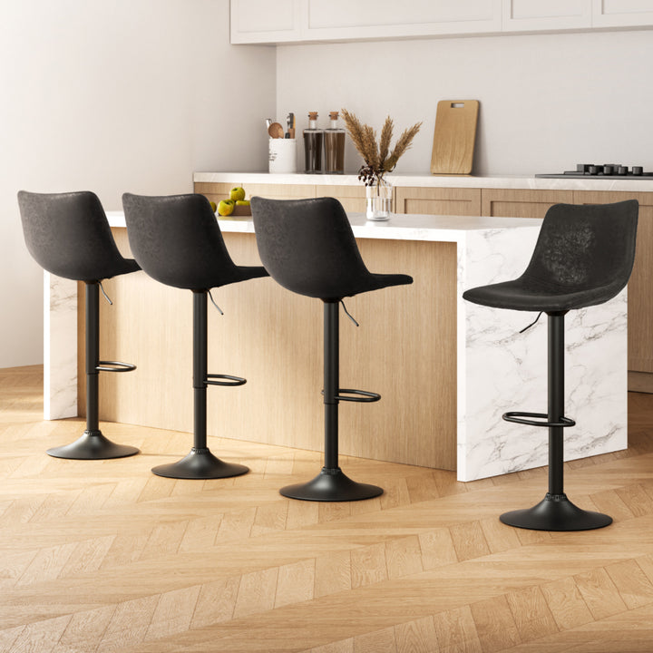 Quentin (Set of 4) Vintage PU Leather Bar Stools - Black - Homecoze