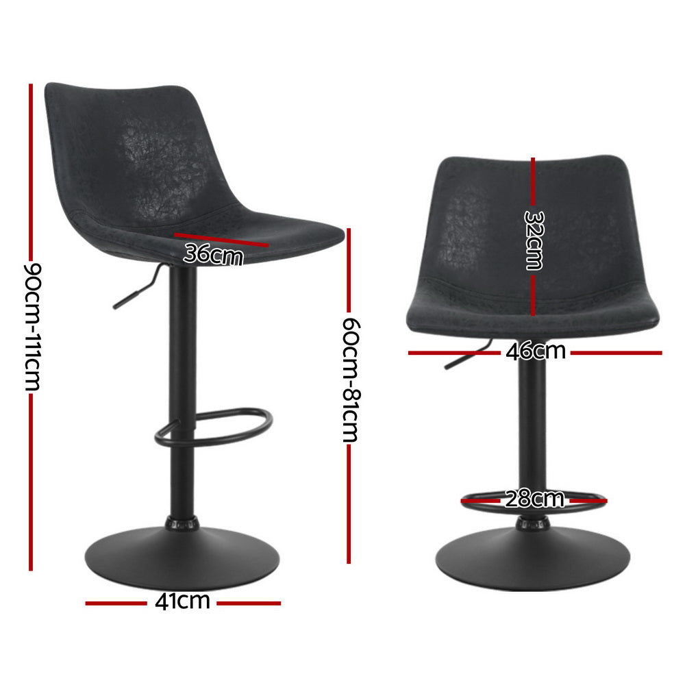 Quentin (Set of 4) Vintage PU Leather Bar Stools - Black - Homecoze
