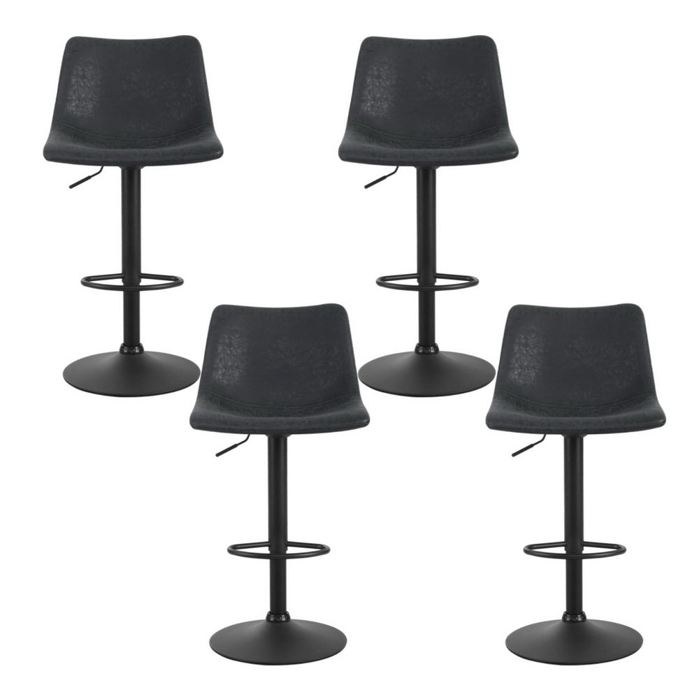 Quentin (Set of 4) Vintage PU Leather Bar Stools - Black - Homecoze