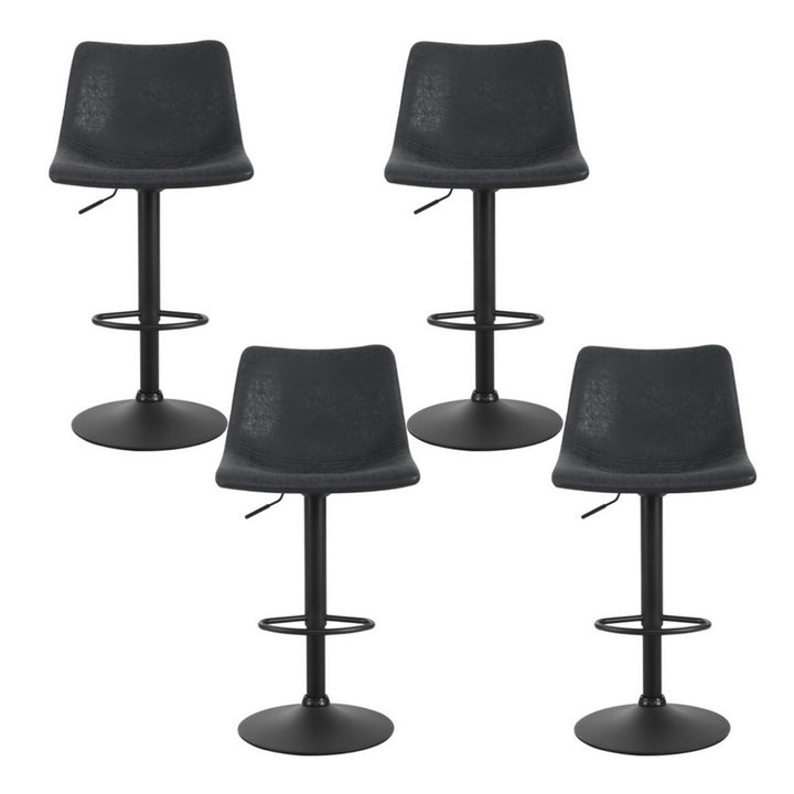 Quentin (Set of 4) Vintage PU Leather Bar Stools - Black - Homecoze