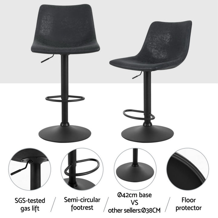 Quentin (Set of 4) Vintage PU Leather Bar Stools - Black - Homecoze