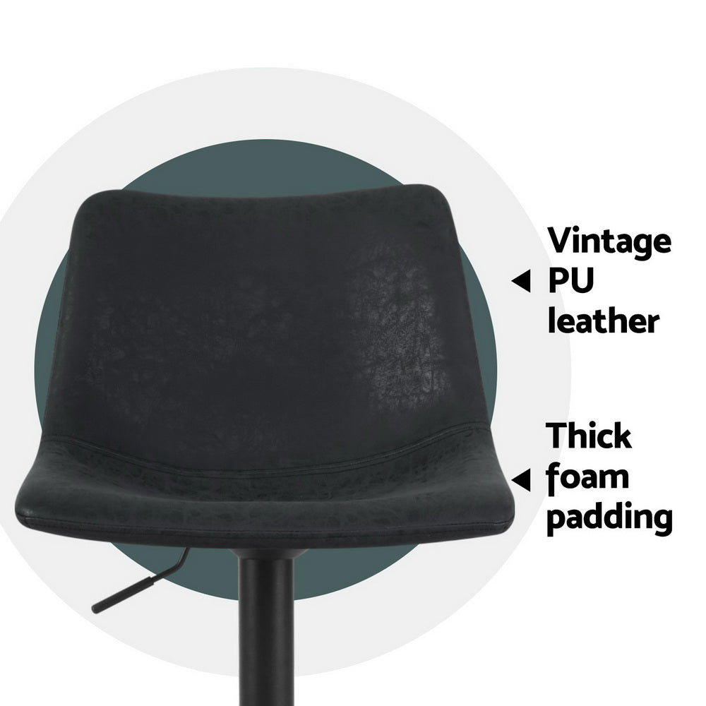 Quentin (Set of 4) Vintage PU Leather Bar Stools - Black - Homecoze