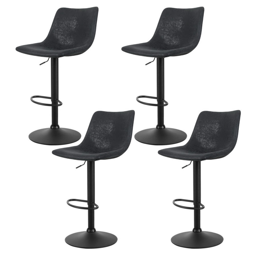 Quentin (Set of 4) Vintage PU Leather Bar Stools - Black - Homecoze