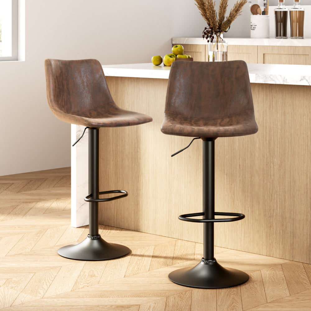 Quentin (Set of 2) Vintage PU Leather Bar Stools - Brown - Homecoze