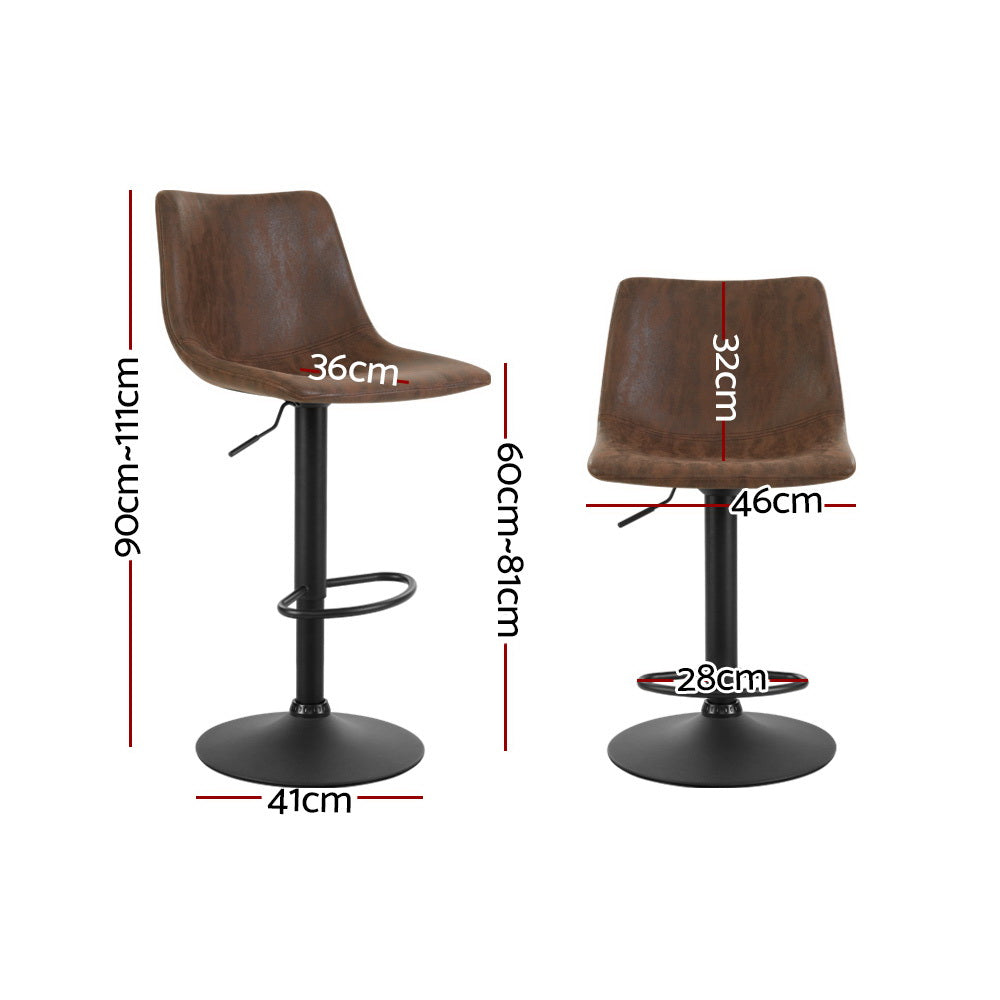 Quentin (Set of 2) Vintage PU Leather Bar Stools - Brown - Homecoze