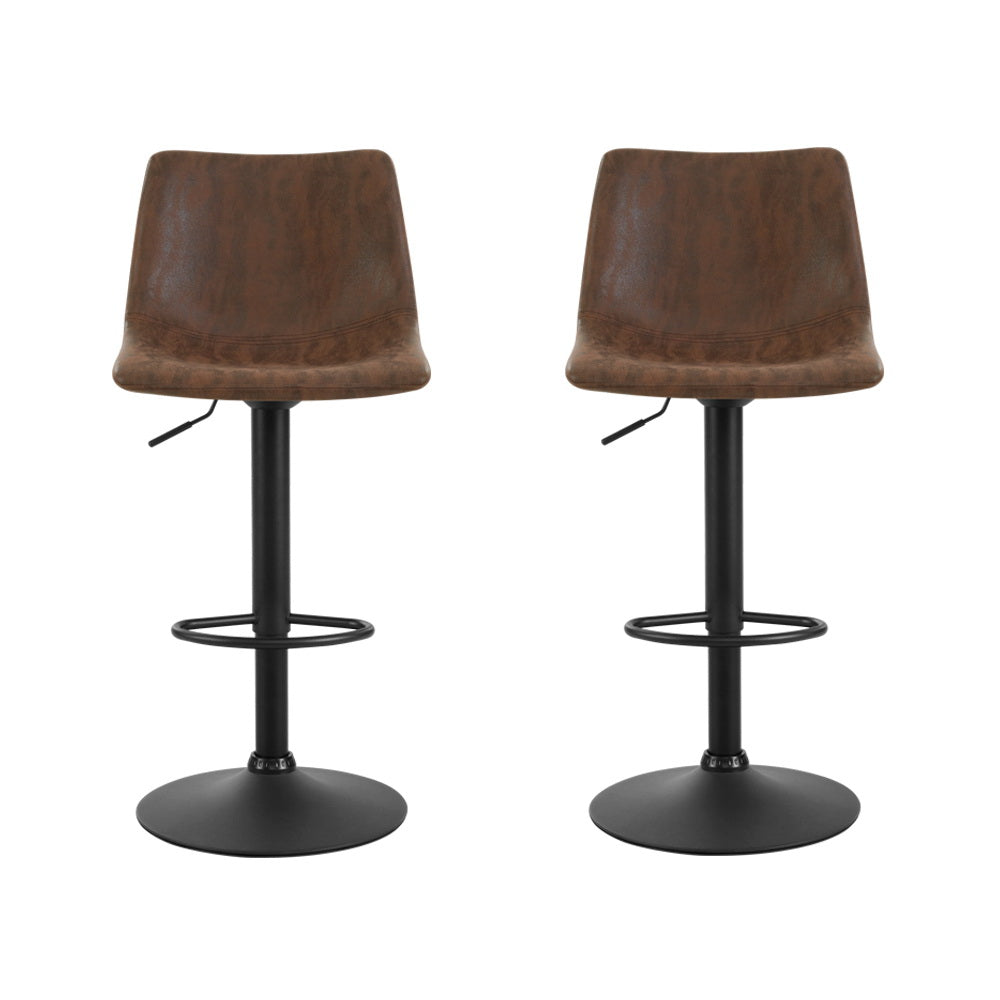 Quentin (Set of 2) Vintage PU Leather Bar Stools - Brown - Homecoze