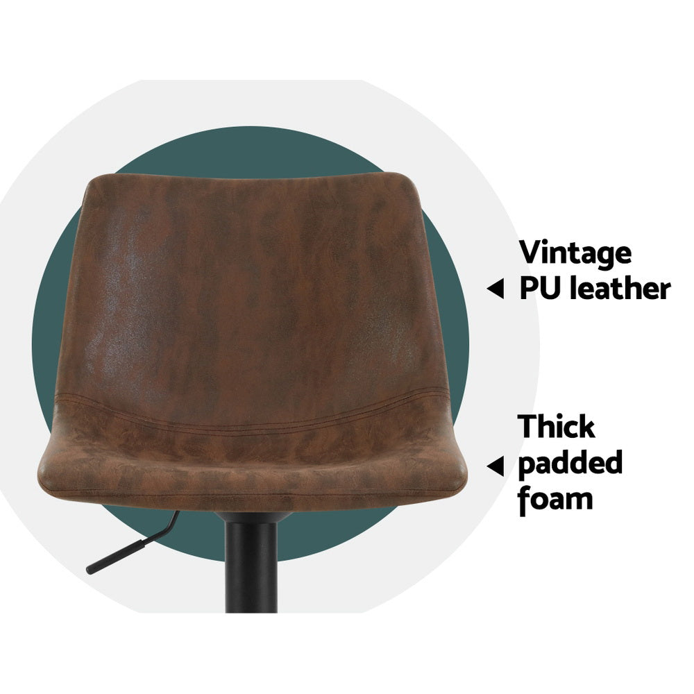 Quentin (Set of 2) Vintage PU Leather Bar Stools - Brown - Homecoze