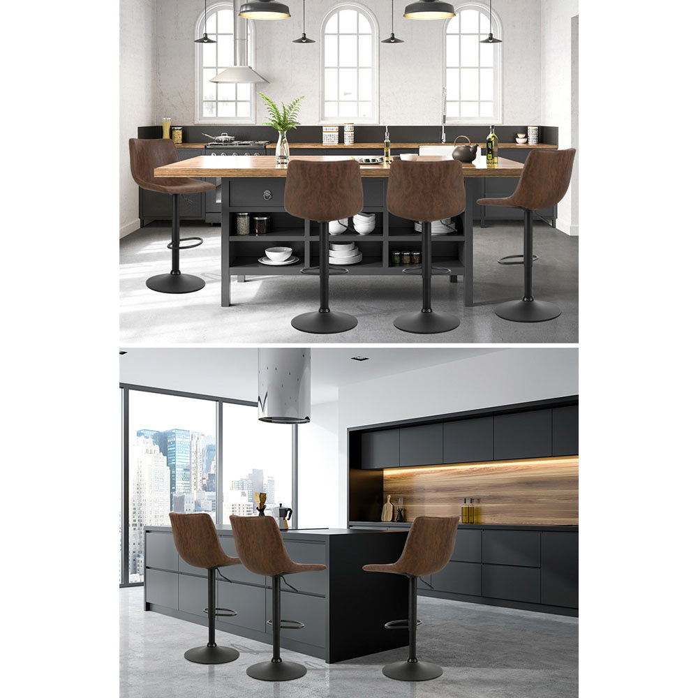 Quentin (Set of 2) Vintage PU Leather Bar Stools - Brown - Homecoze