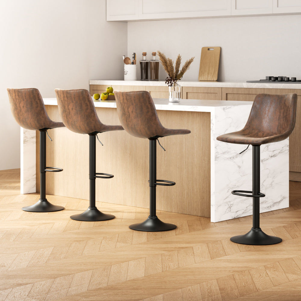 Quentin (Set of 4) Vintage PU Leather Bar Stools - Brown - Homecoze