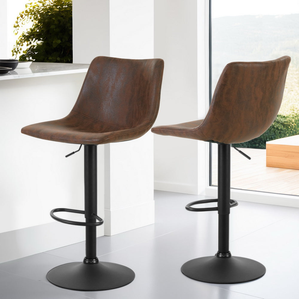 Quentin (Set of 2) Vintage PU Leather Bar Stools - Brown