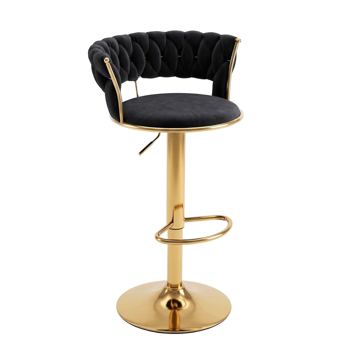 Elias (Single) Velvet Bar Stool - Black & Gold