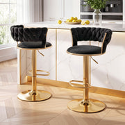 Elias (Set of 2) Velvet Bar Stools - Black & Gold