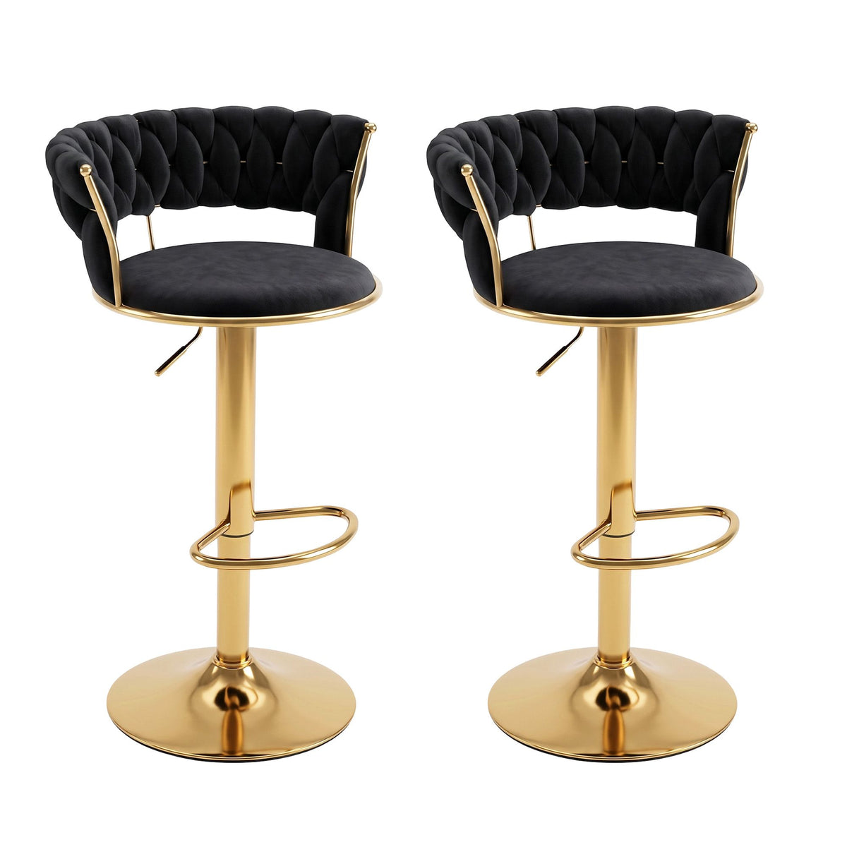 Elias (Set of 2) Velvet Bar Stools - Black & Gold