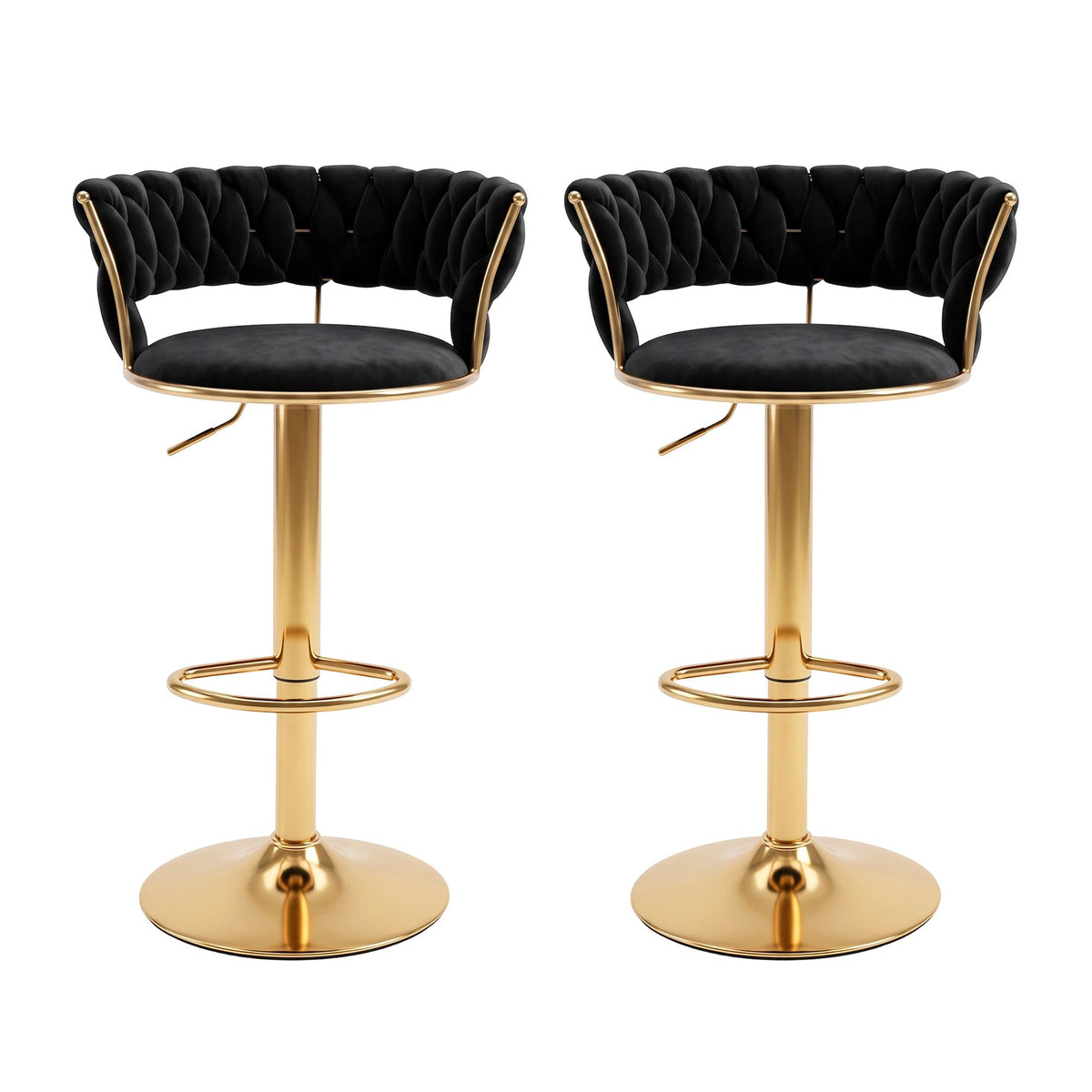 Elias (Set of 2) Velvet Bar Stools - Black & Gold