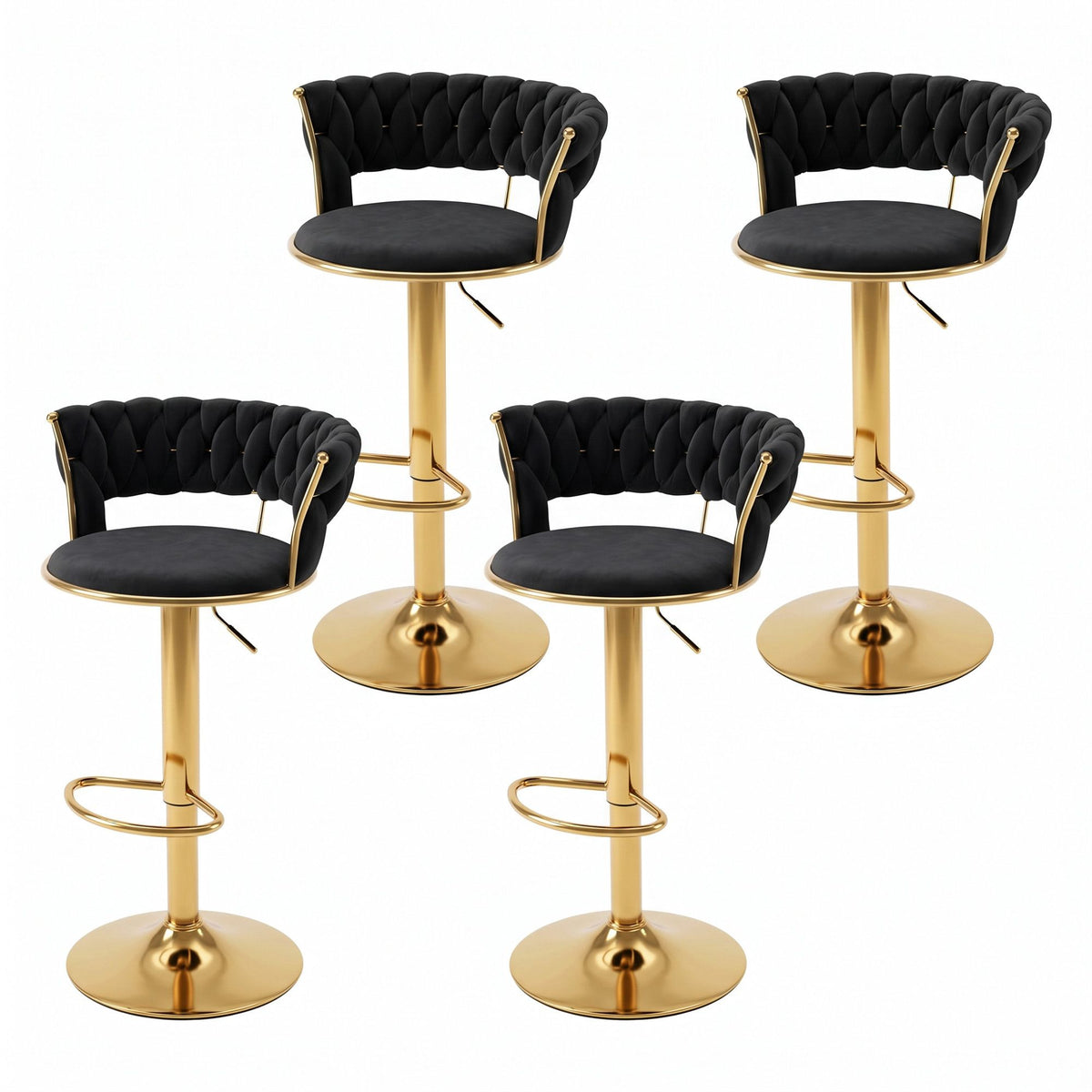 Elias (Set of 4) Velvet Bar Stools - Black & Gold