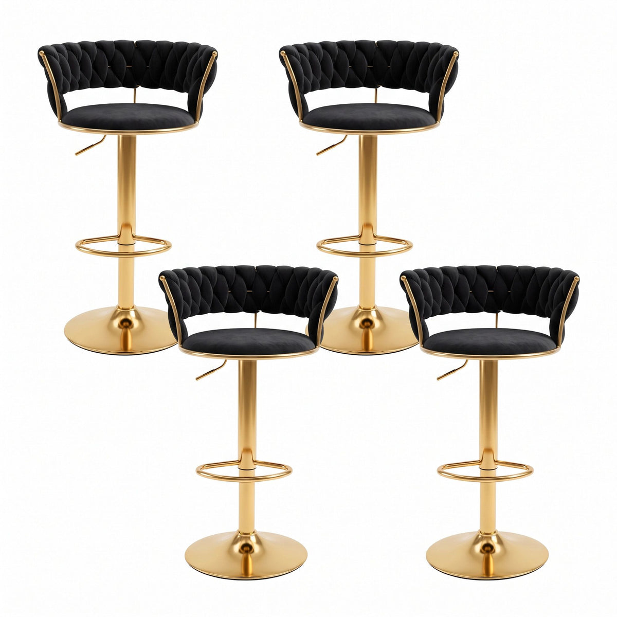 Elias (Set of 4) Velvet Bar Stools - Black & Gold