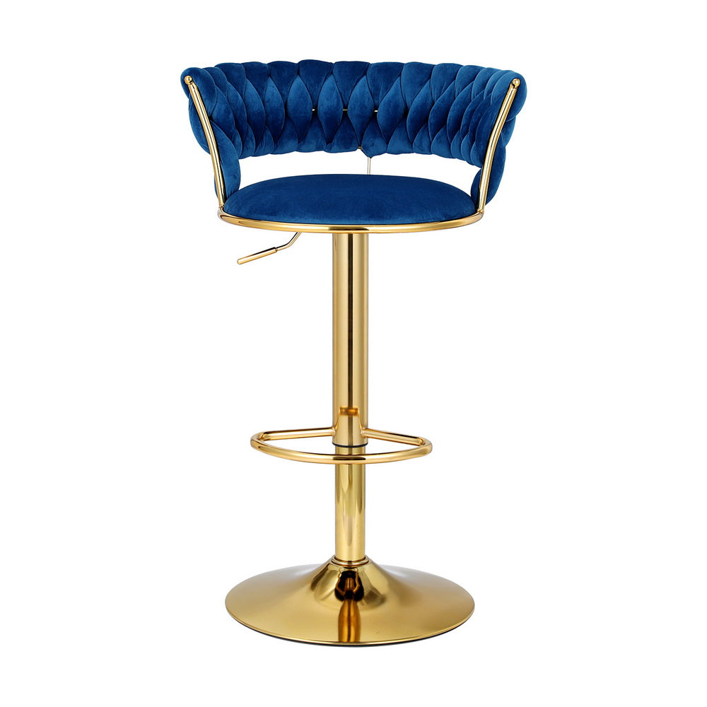 Elias (Single) Woven Velvet Bar Stool - Blue - Homecoze
